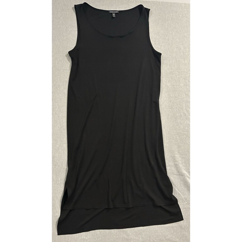 Eileen Fisher Woman Black 100% Silk Sleeveless Maxi Dress XS Scoop Neck